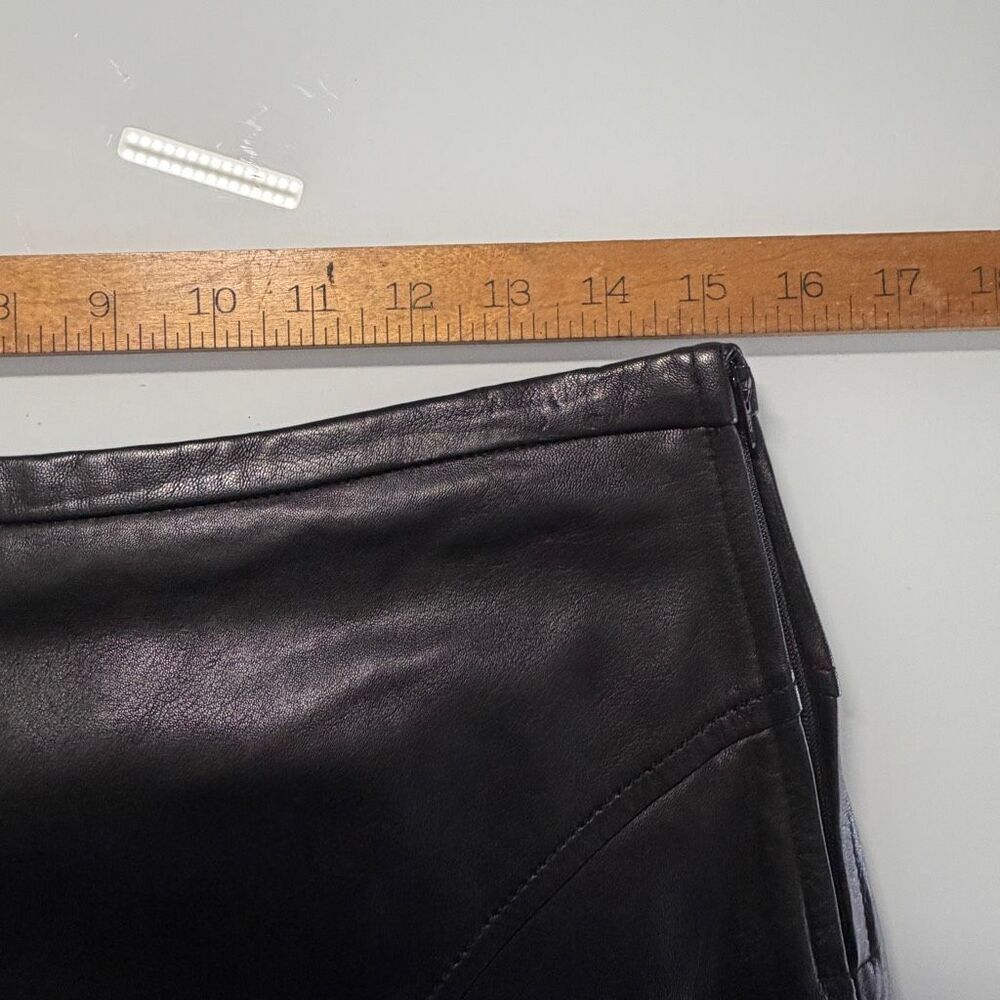 BCBGMAXAZRIA Black 100% Leather Paneled Flare Midi Skirt Women’s Size 6 - Picture 6 of 11